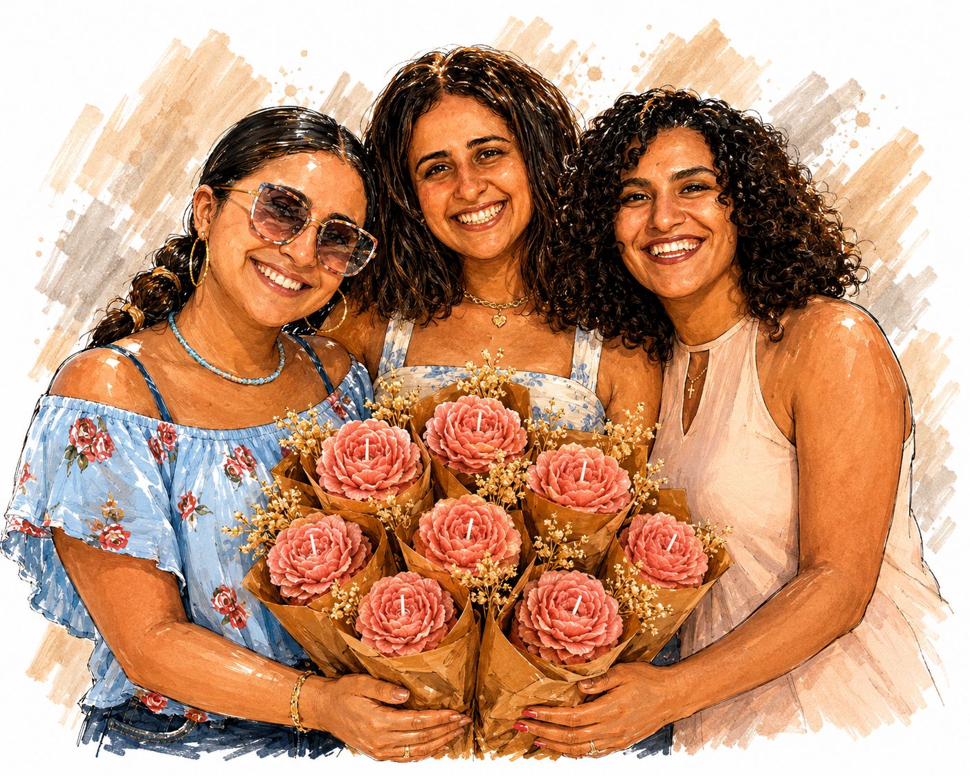The three Casa founders holding handmade flower candles